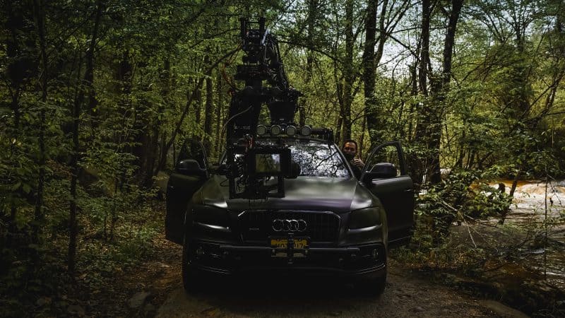 Mantis camera car shooting in the forest