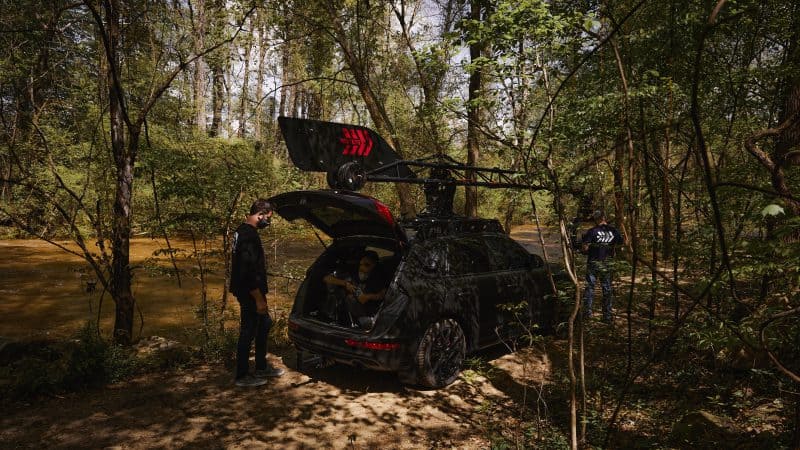 Mantis camera car on a shoot in the woods with Honda and their CRV